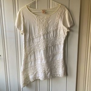 Sundance Asymmetrical Tunic Top Crochet Lace Sz M